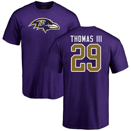 Men Baltimore Ravens Purple Earl Thomas III Name and Number Logo NFL Football 29 T Shirt